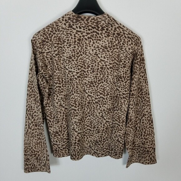 Monrow Women Brown Leopard Print Cotton Cashmere Mock Neck Sweater L - Picture 4 of 6